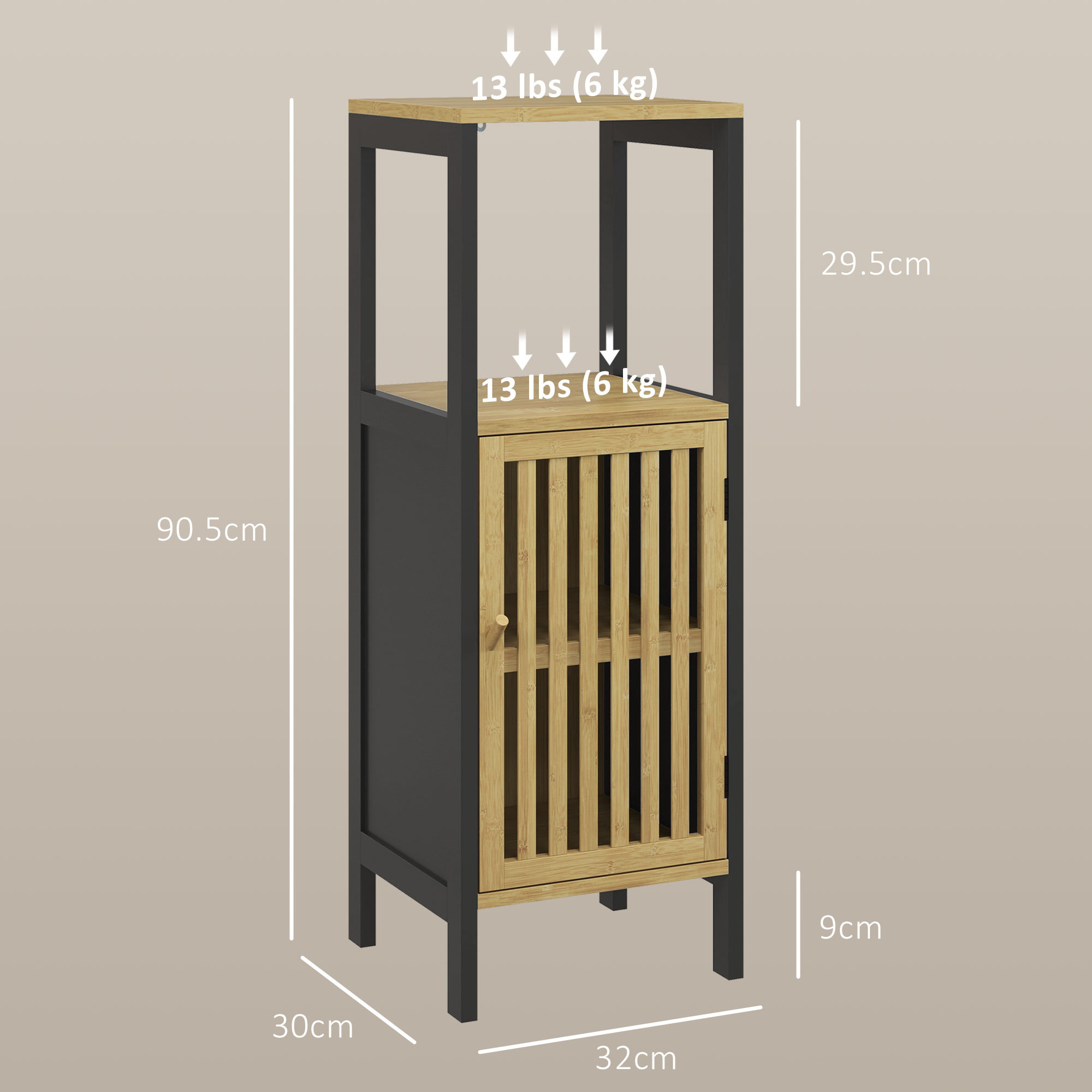 Bamboo-Blend Retro Cut-Out Bathroom Storage Unit, With Cupboard - Image 5