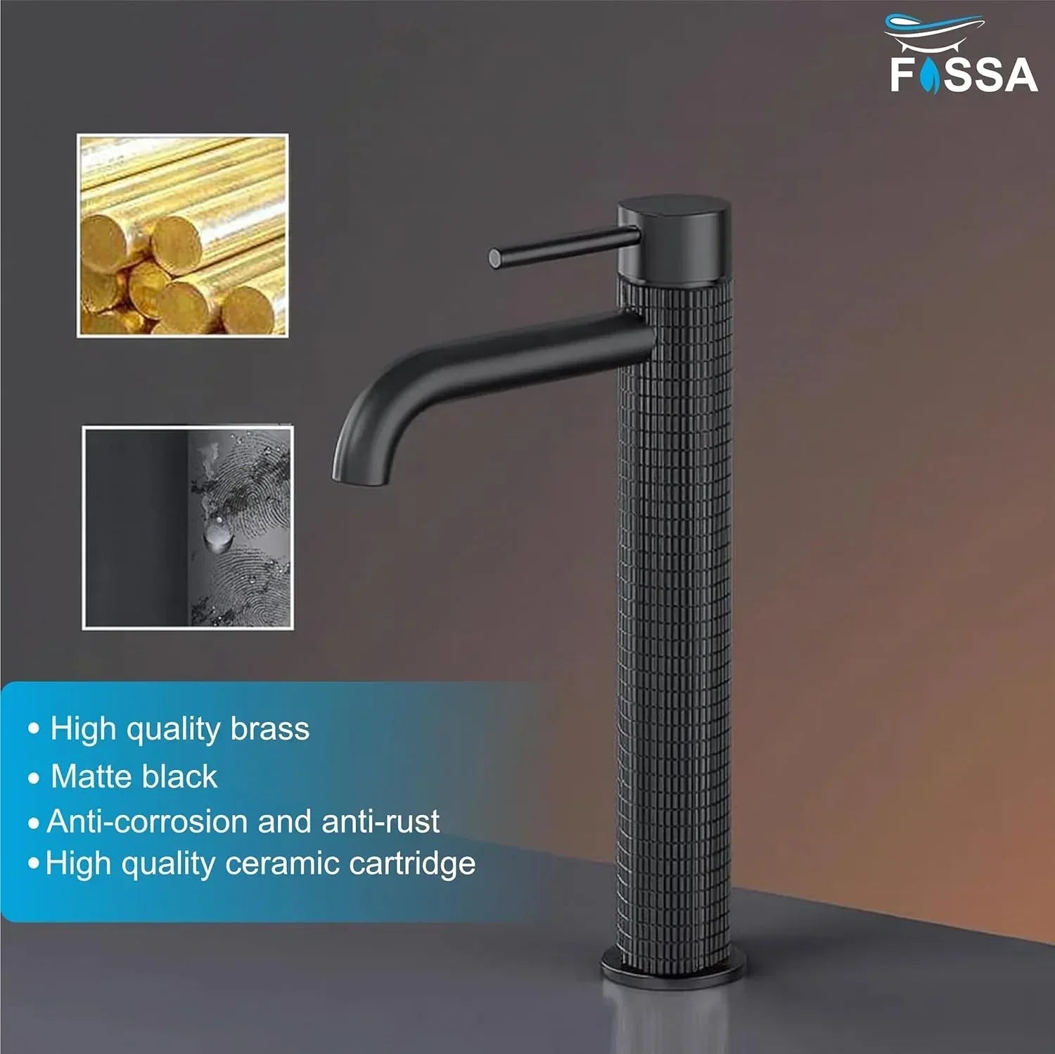 Fossa 12" Vitro Brass Wash Basin Mixer Tap Hot & Cold Black - Image 4