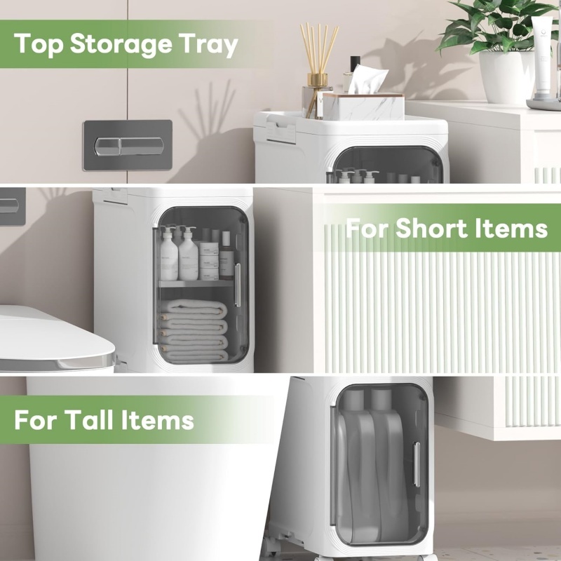 2 Tiers Slim Narrow Storage Cabinet Drawer Bathroom Bedroom Organizer Gap Shelf - Image 5