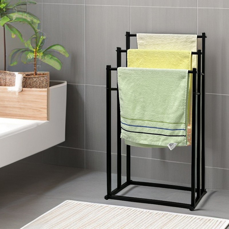 3 Tier Free Standing Towel Rail Stand Unit Rack Storage Bathroom Moveable Black - Image 7