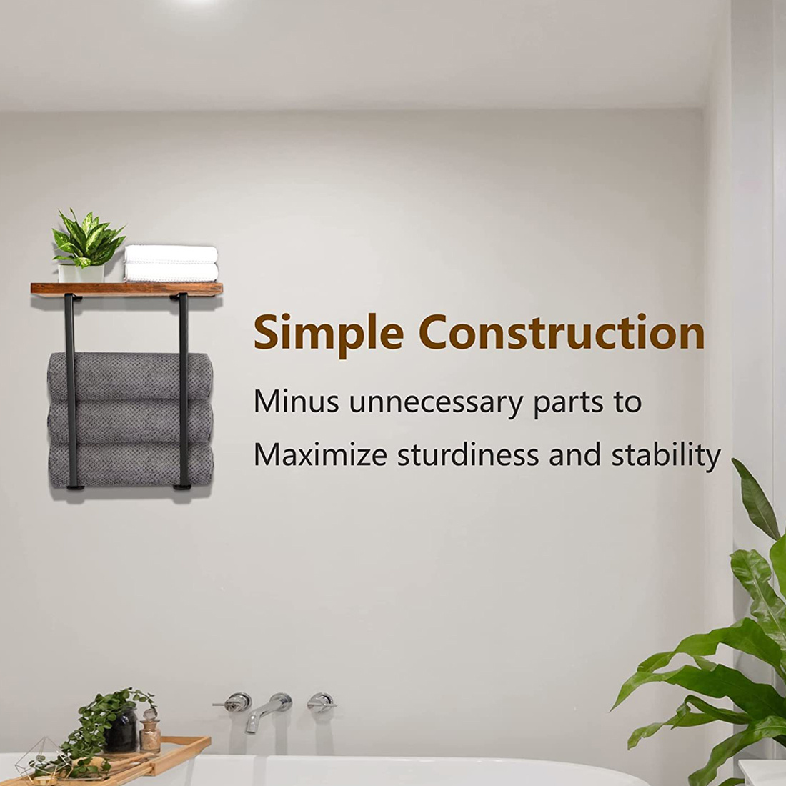 Towel Rack,bathroom Towel Storage Rack,bath Towel Holder, Iron And Wood Wall Art - Image 6