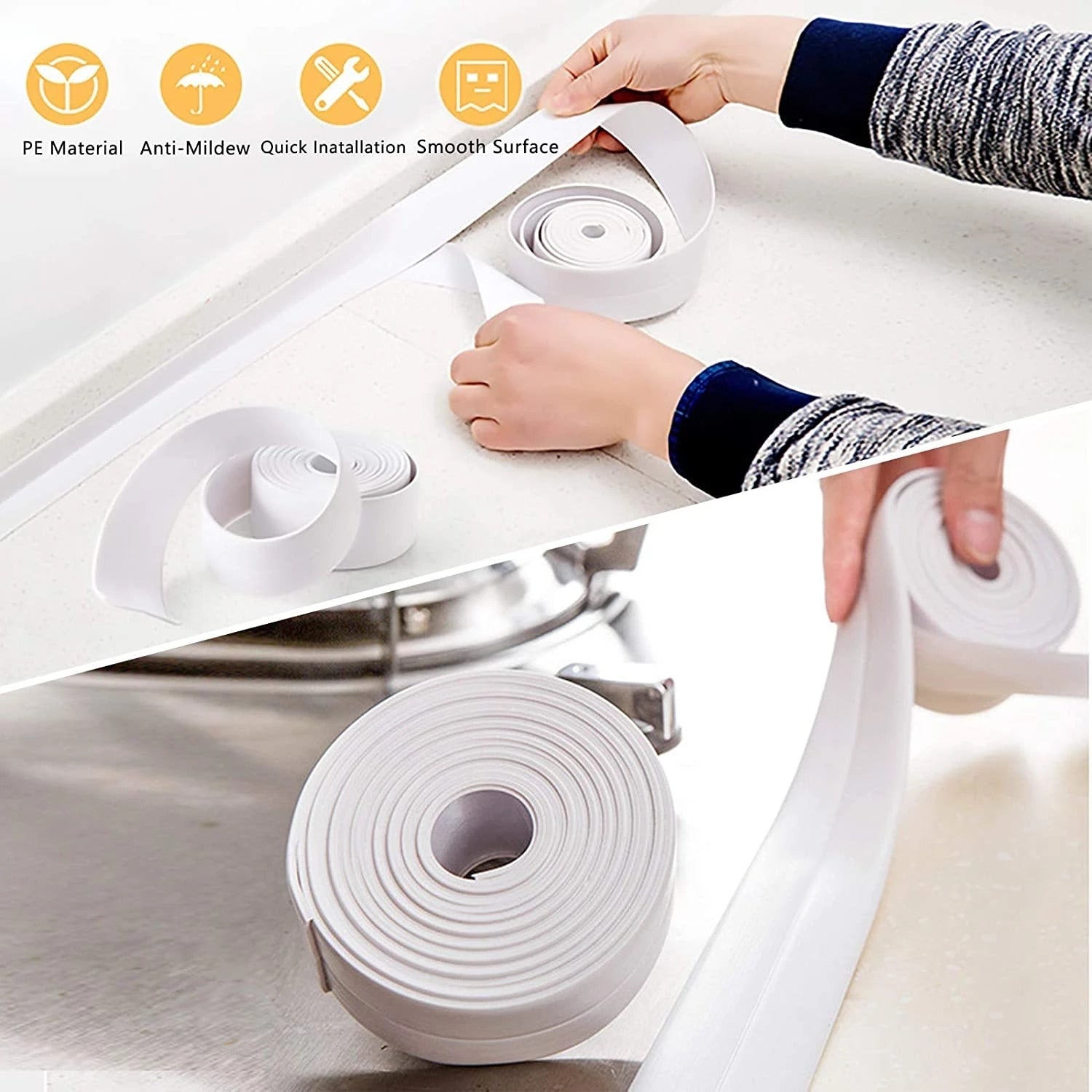 NNEOBA Bathroom Shower Sink Bath Sealing Strip Tape White - Image 3