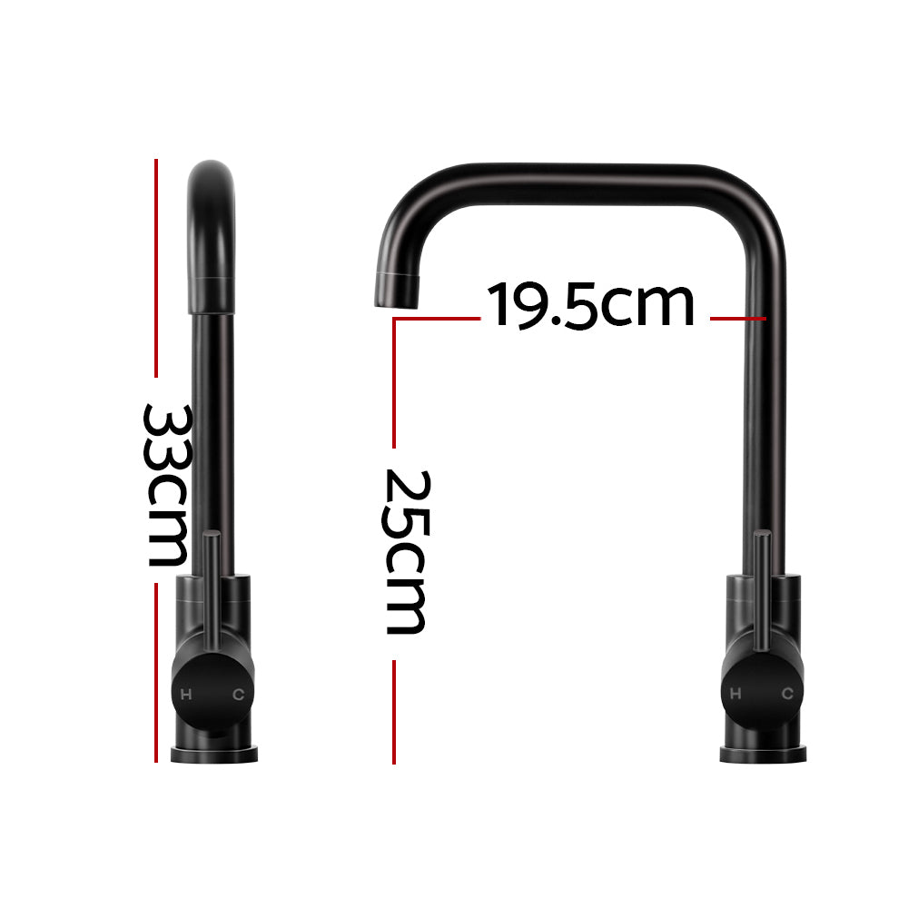 Cefito Kitchen Mixer Tap Mixer Rectangle Sink Faucet Basin Laundry Black - Image 2