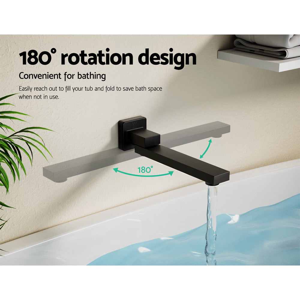 NNEDSZ Bathroom Mixer Spout Wall Bath Tap Square Swivel Bathtub Black - Image 5