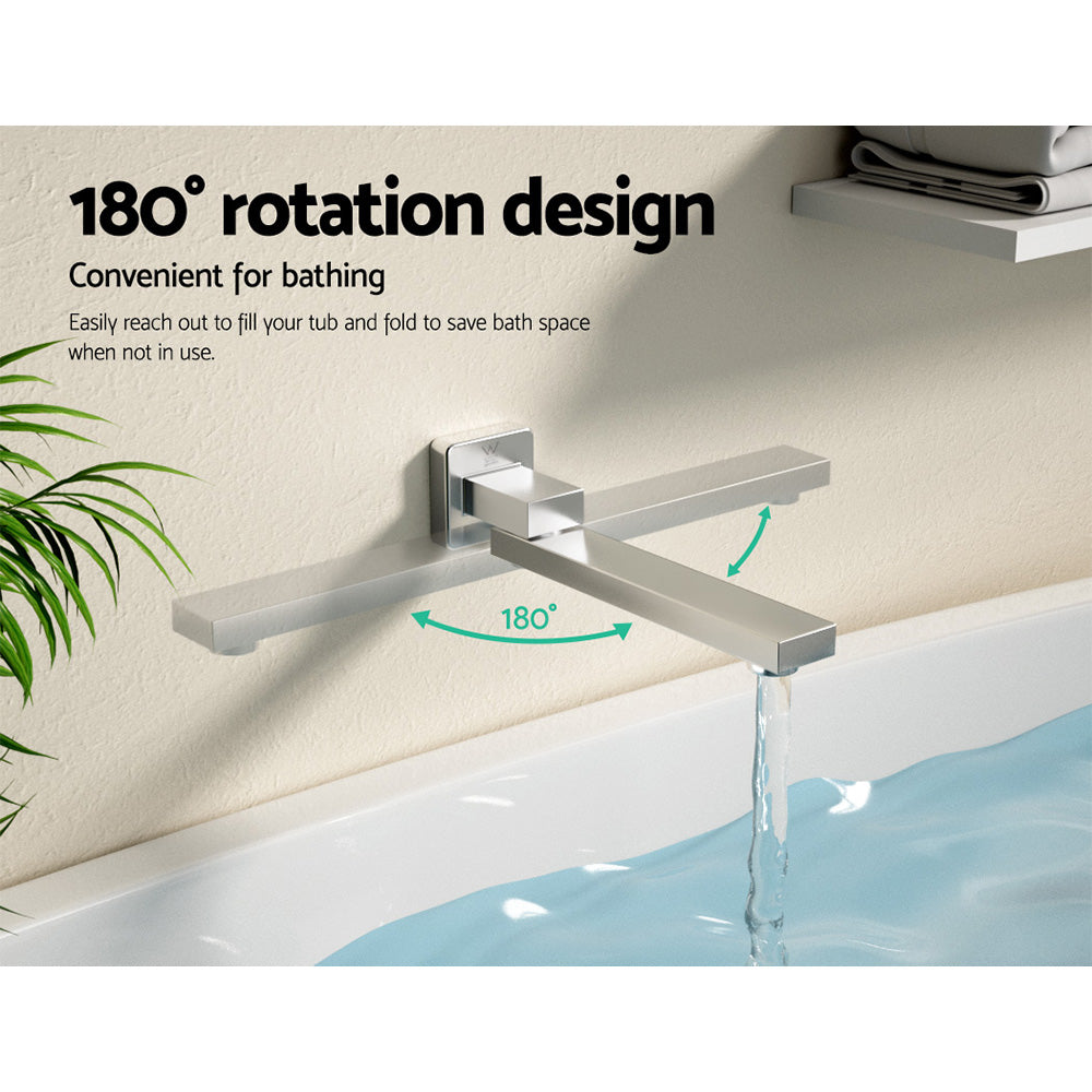 NNEDSZ Bathroom Mixer Spout Wall Bath Tap Square Swivel Bathtub Chrome - Image 5