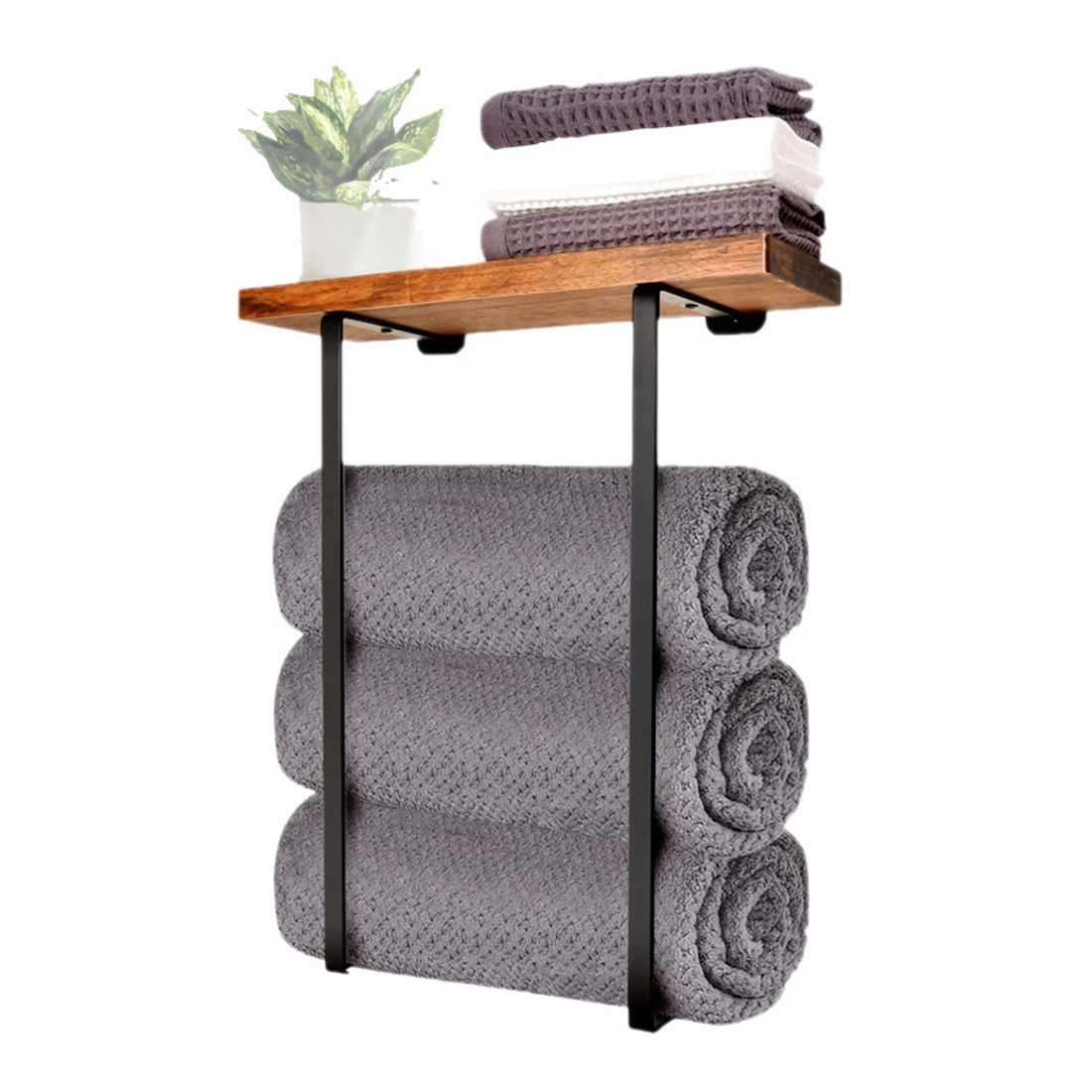Towel Rack,bathroom Towel Storage Rack,bath Towel Holder, Iron And Wood Wall Art - Image 7
