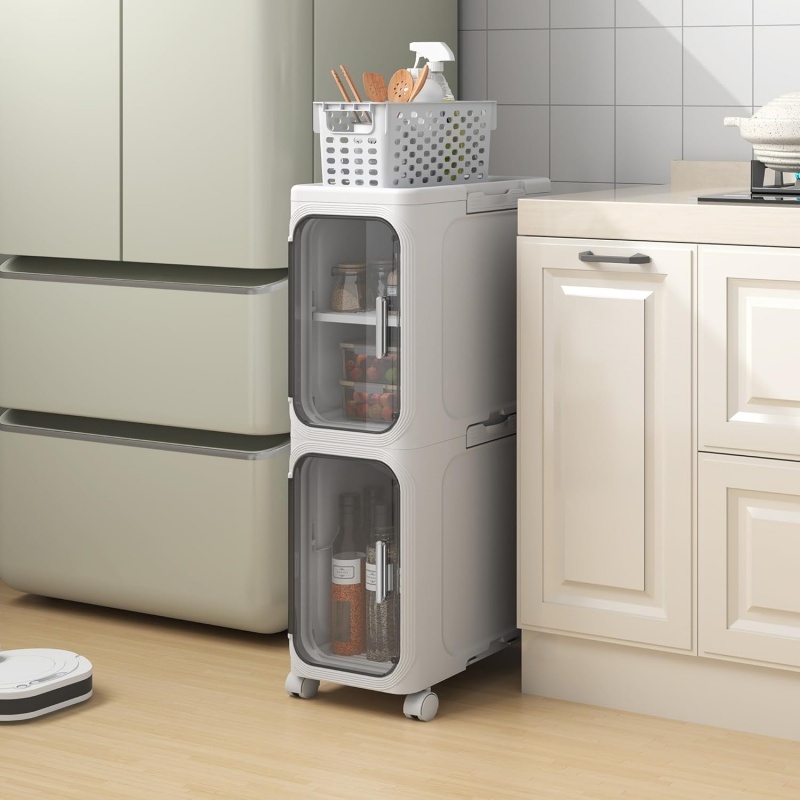 2 Tiers Slim Narrow Storage Cabinet Drawer Bathroom Bedroom Organizer Gap Shelf - Image 9